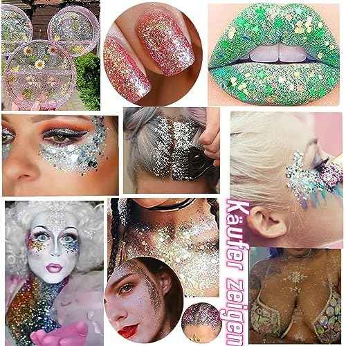 9 Pack Body Glitter Gel, Mermaid Sequin Chunky Glitter Face Hair Nail Lip Glitter Gel Lasting Sparkling Lotion Glitter Liquid Eye Shadow for Festival Birthday Makeup Party