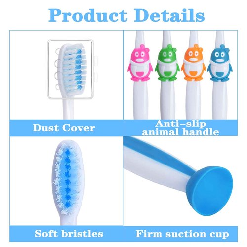 Akulgaci 100 Pack Kids Toothbrush Soft Bristles Toddler Cute Toothbrush Bulk with Suction Cup, Includes Travel Covers, Individually Wrapped Toothbrushes for Kid Home School Daycare Camp (Penguin)