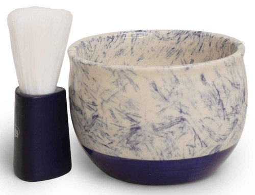 ETROVES Ceramic Shaving Bowl | Scuttle Leather Bowl for Men, Easy Leather Soap Bowl, 4 Inch, White Blue