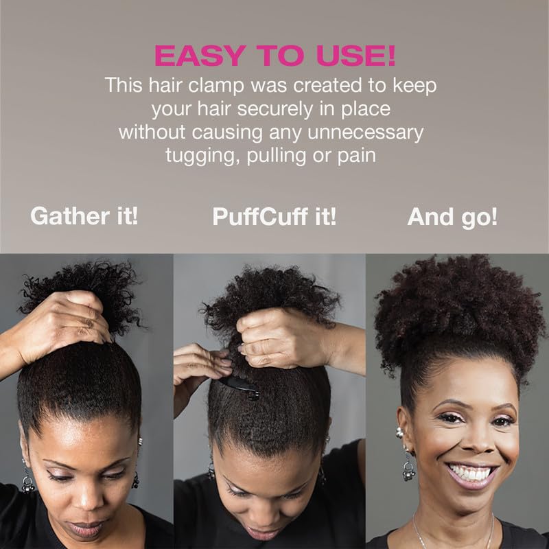 PuffCuff | Junior 3" Hair Clamp | For All Natural Thick, Curly, Kinky, Textured, Locs, or Braided Hair | Painless, Damage-Free Styling Tool | Clear | 1 Piece