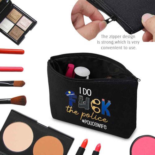 CMNIM Police Officer Gifts Police Wife Makeup Bag Funny Deputy Sheriff Wife Gift for Policeman Girlfriend I Do F-ck The Police (Police Wife Black MB)
