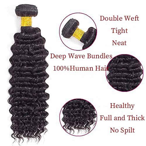 1B Natural Black Deep Wave Human Hair Bundles Unprocessed Brazilian Virgin 3 Bundles 26 28 30 Inch Black Deep Curly Bundle Human Hair Extensions 50 Gram Per Bundle