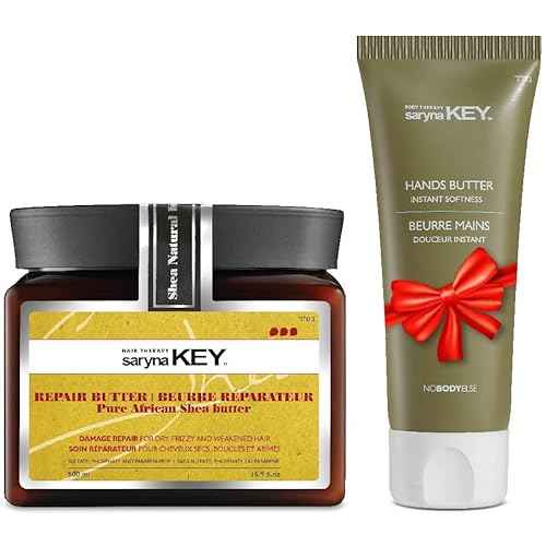 Saryna Key Damage Repair Treatment Butter Mask - African Shea Butter for Dry Hair Treatment - Rejuvenating Butter Moisturizer with Natural Keratin and Vitamins A, E, F (500ml/16.9oz + Hand Cream)
