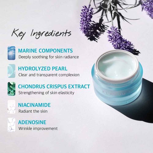 BLUE PEARLSATION ONE DAY 8 CUPS AQUA CREAM–Cooling Effect & Light Weight Texture, Hypoallergenic Soothing & Wrinkle Care Cream with Niacinamide, Marine Collagen Formula Korean Skin Care–1.69 floz