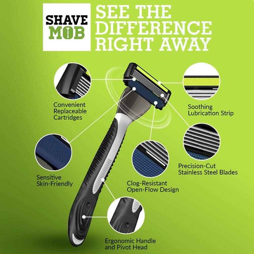 ShaveMOB 6-Blade Men's Razor Kit (Flex Head Handle 12 Refills) (No Trimmer) - The Caveman Shaving Kit