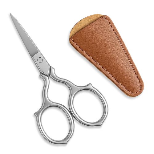 3.9” Stainless Steel Beauty Scissor, Multi-Purpose Eyebrow Scissors, Small Scissors Beauty for Women Men, Precision Grooming Mini Eyebrow Scissor for Hair, Eyebrows, Beards, Nose with PU Sheath
