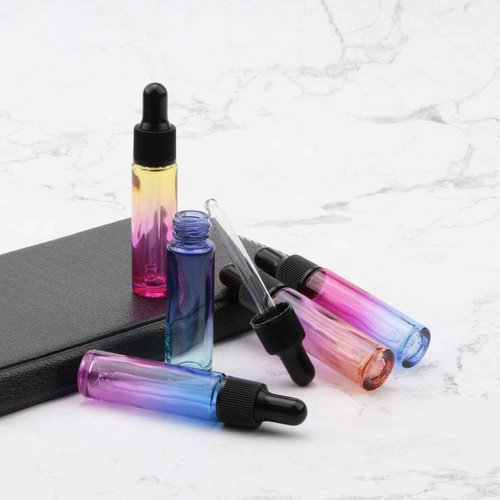 Newzoll 10Pcs 10ml Glass Eye Dropper Bottles, 1/3oz Travel Refillable Perfume Vials for Essential Oils &Tincture, Leak Proof Multi-Color Gradient, Portable DIY Containers with 5ml Plastic Pipettes