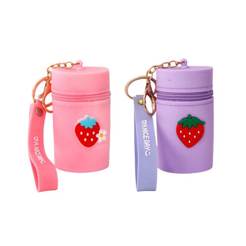 CECKQUE Cute Mini Silicone Coin Pouch Keychain, Coin Purse, Portable Lip Gloss Pouch Bag, Lipstick Case, Chapstick Carrier Bag (Pink/Purple)