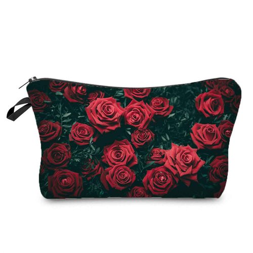 Livel lhood Red Rose Makeup Bag - Cute Travel Toiletry Zipper Pouch - Floral Cosmetic Bag Gift for Girls, Women, Sisters, Rose Lovers