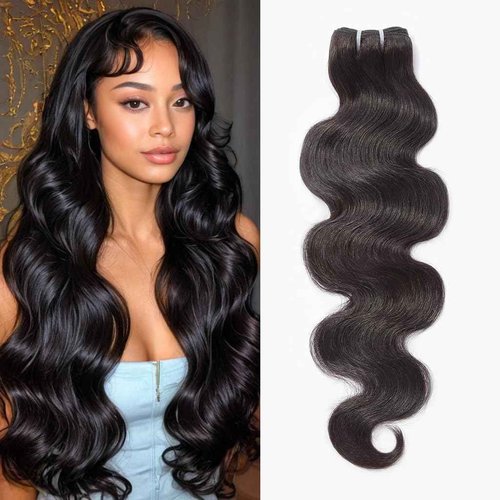 Wequeen 16A Body Wave Human Hair Bundles 16 Inch 100% Unprocessed Brazilian Virgin Hair Quick Weave Bundles Human Hair Extensions Real Human Hair, Natural Black
