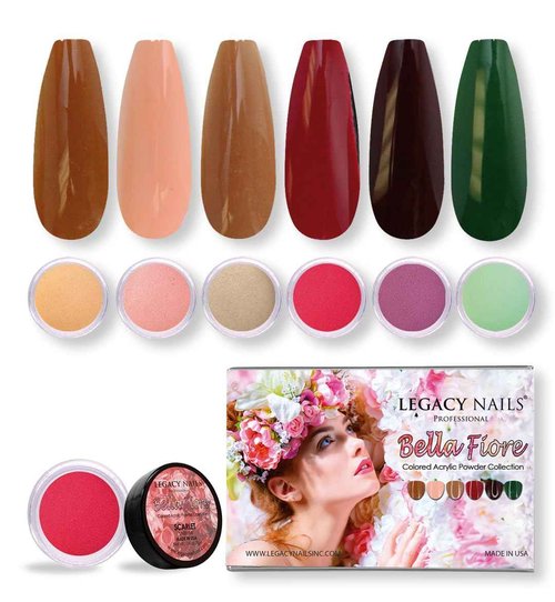 Legacy Nails Professional COLLECTION Acrylic Powder Kit 6 Colors Nail Art Set for Manicure DIY for Dip & Acrylic Nail Extensions (BELLA FIORE COLLECTION)