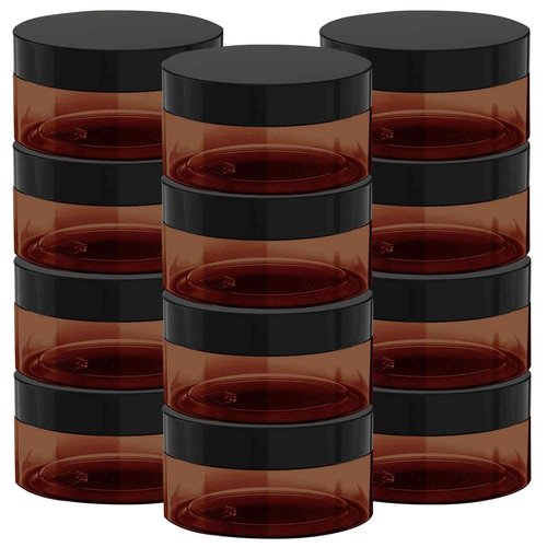8 oz Amber Plastic Cosmetic Jars Leak Proof Container with Black Lid for Cream, Lotion, Powder, ointment, Beauty Products etc, 12 Pcs.