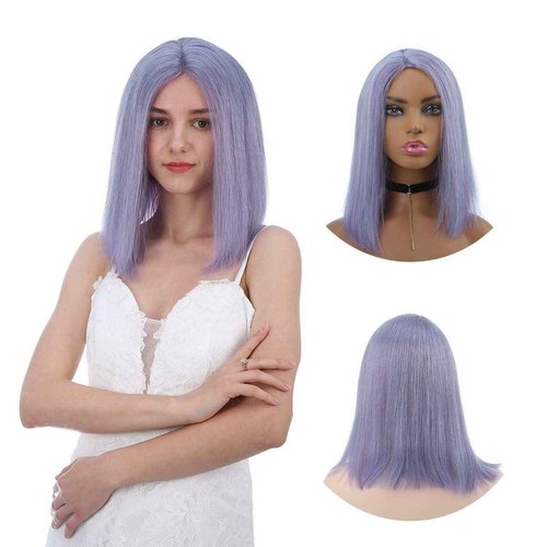 Lace Front Bob Wigs Human Hair Colored Straight Hair Lace Closure Wigs 150% Density Natural Pre Plucked Hairline with Baby Hair Bleached Knots 14 Inch (Violet)