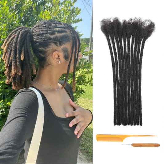 Dreadlock Extensions Human Hair 100% Human Hair for Man/Women/Kids Full Handmade Permanent Loc Extensions Can Be Dyed Bleached Curled Twisted Soft Dreadlocks (0.4cm Thickness 12 Inch 10 Strands, 1B)