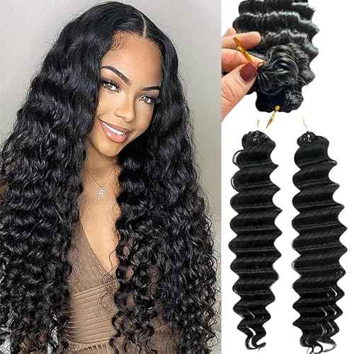 100% Human Hair Knotless Pre-Separated Crochet Hair Extensions Deep Culry Feather Hair Deep Wave Feather Line Hair Extensions Natural Color 16Inch 120g