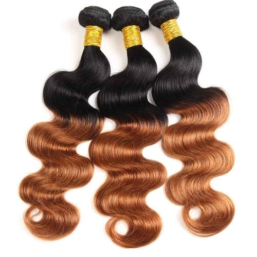 1B30 Bundles Ombre Body Wave Human Hair Bundle Two Tone Black And Highlight Brown 3 Bundles 8 10 12 Inch Color 30 Brown Body Wave Bundle For Black Women