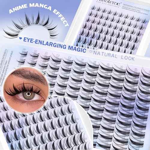 Pawotence Manga Lash Clusters Kit Eyelash Clusters 8-18mm Lash Extension Kit Fairy Individual Lashes Cluster Wispy with Lashes Cluster Glue, Tweezers for Invisible Band Cluster Eyelash Extensions Kit