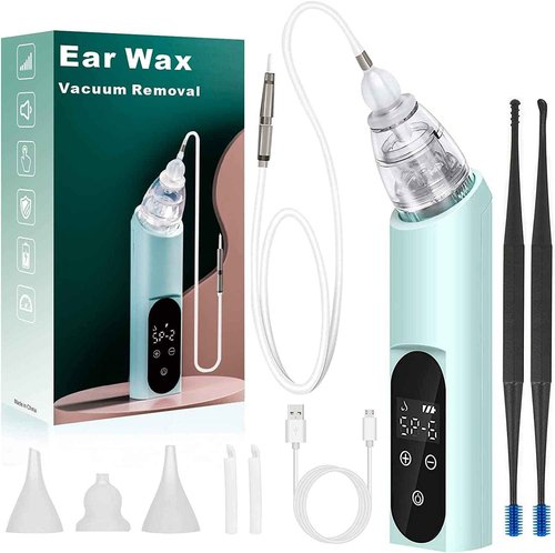 Ear Wax Vacuum Removal Tool, 6 Gear Strong Suction Electric Ear Cleaner Ear Vacuum Wax Remover, USB Charge Ear Wax Suction Removal Kit, Reusable Ear Suction Vacuum Device for Adults and Kids (Blue)
