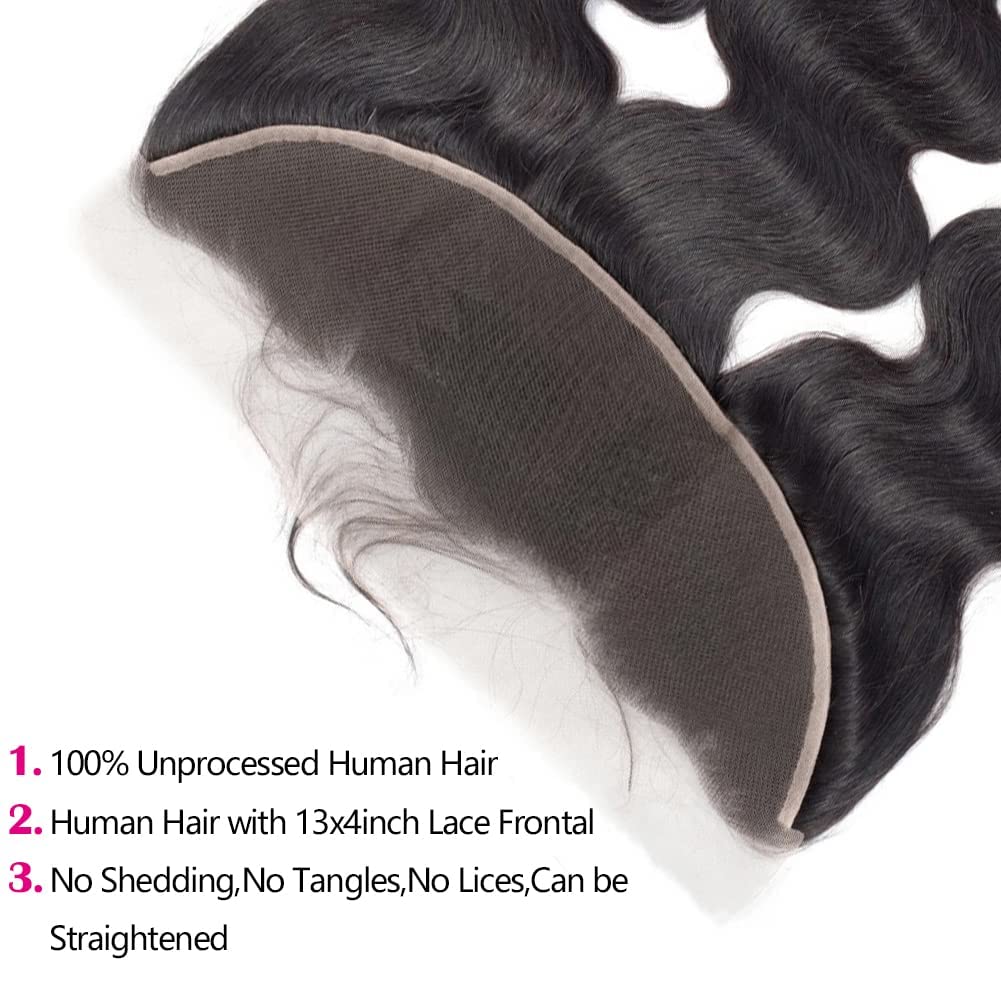 13x4 Body Wave Frontal Human Hair 10 Inch HD Lace Frontal Closure 10A Unprocessed Brazilian Virgin Hair Ear to Ear Transparent Lace Frontal Pre Plucked with Baby Hair