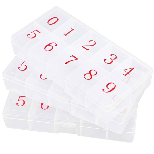 Cosics Acrylic Fake Nail Organizer Case, 2PCS 10-Compartment Nail Tip Storage Box with Number, 10 Space Rhinestone Nail Art Accessories Container, Clear Plastic Nail Box for Jewelry Charms Gem Vitamin