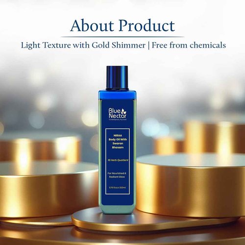 Blue Nectar Body Oil with Swaran Bhasam for Glowing Skin | Ayurvedic Body Oil for Dry Skin | Nourishing Oil with Gold & Shimmer (16 Herbs, 3.38 Fl Oz)