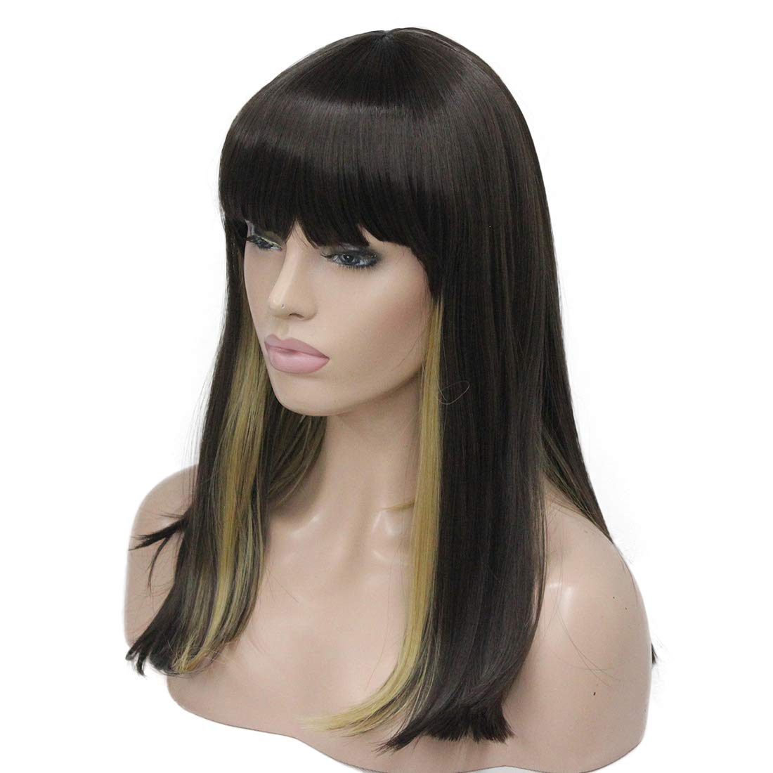 Lydell 14" Long Straight Wig Soft Heat Fiber Hair Cute Neat Bang Under Shoulder Full Wig (WR24B+6)