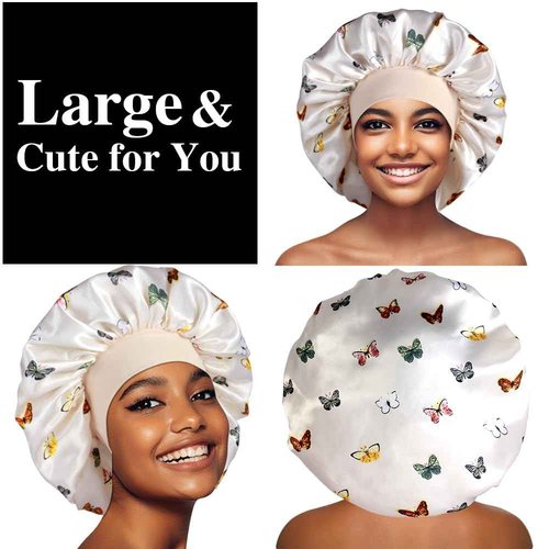 4pcs Large Satin Bonnets for Sleeping, Silky Hair Bonnet for Curly Hair Black Women Braid, E