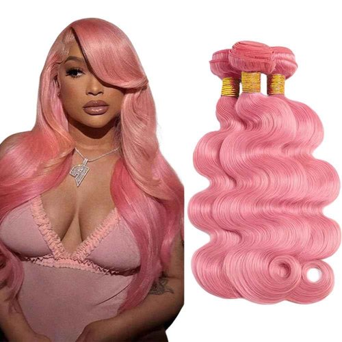 Pink Body Wave Bundles Human Hair Light Pink Bundles 28 28 28 Inch Niegmeag Unprocessed Peruvian Virgin Remy Hair Extensions