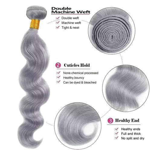 Grey Bundles Human Hair Body Wave Bundles 16 16 16 Inch Gray Body Wave Human Hair Extensions Double Weft Unprocessed Brazilian Virgin Hair 3 Bundle 50 Grams Per Bundle