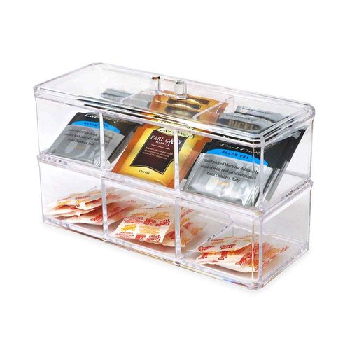 Isaac Jacobs 3-Compartment Clear Acrylic Rectangular Stackable Organizer with Lid, Multi-Sectional Drawer Tray, Storage Solution for Makeup, Craft Supplies, for Bathroom, Kitchen, Office (2, Clear)