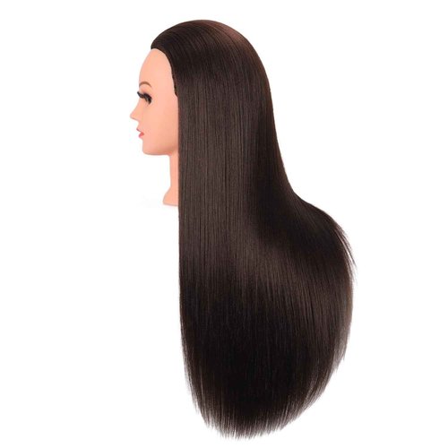 Mannequin Head with Hair 26“-28” Styling Training Manikin Cosmetology Doll Head Human Hair Blend and Free Clamp Holder (4#2)