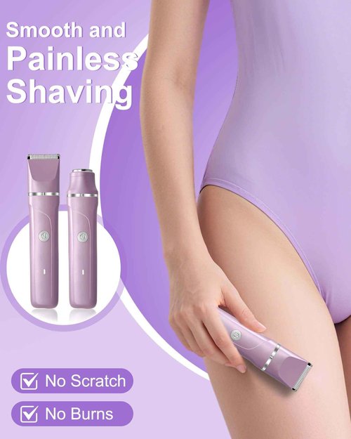 Electric Razors for Women 2 in 1 Bikini Trimmer for Women Cordless Dry/Wet Use Electric Shaver for Pubic Hair, Armpit, Facail Hair Removal, Waterproof Pearl Purple