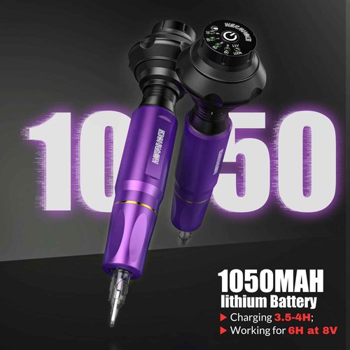 Wormhole Wireless Tattoo Machine Kit, Tattoo Gun with 1,050 mAh Capacity Power Supply- Tattoo Pen Kit WTK176(Purple+Black)