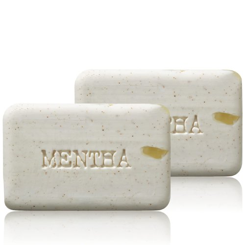 C.O. Bigelow Mentha Exfoliating Bar Soap, No. 1413, 7 oz, Exfoliating Body Scrub Soap with Peppermint Oil & Walnut Powder to Gently Cleanse and Smooth Dry, Rough Skin, Pack of 2
