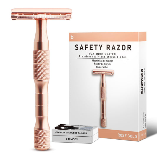 Safety Razor for Women and Men, Single Blade Razors for Men and Women, Reusable Metal Razors, with 10 Platinum Coated Safety Razor Blades, Face Razors for Men Shaving, Sustainable, Rose Gold