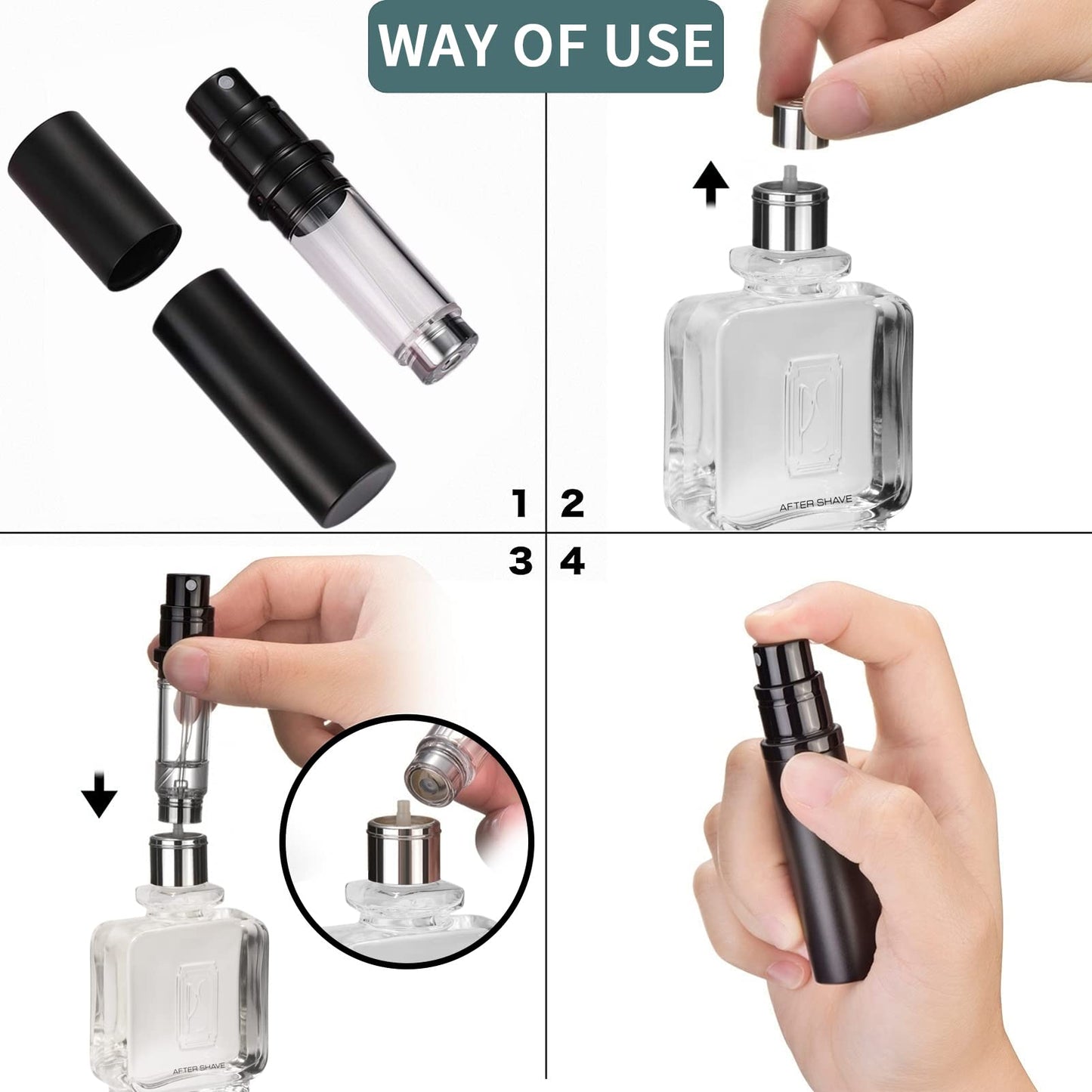 WHOHAO Perfume Atomizer Bottle(5ML), Refillable Portable Mini Perfume Atomizer for Travel, Leakproof Pump Perfume Spray Bottle Atomizer for Man and Woman, Black