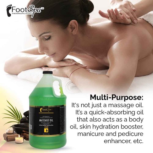 Foot SPA - Massage Oil, Eucalyptus Extract, 128 Oz - Professional Full Body Massage Therapy, Manicure, Pedicure - Relax Sore Muscles and Repair Dry Skin, Enhanced with High Absorption Oils, Vitamin E