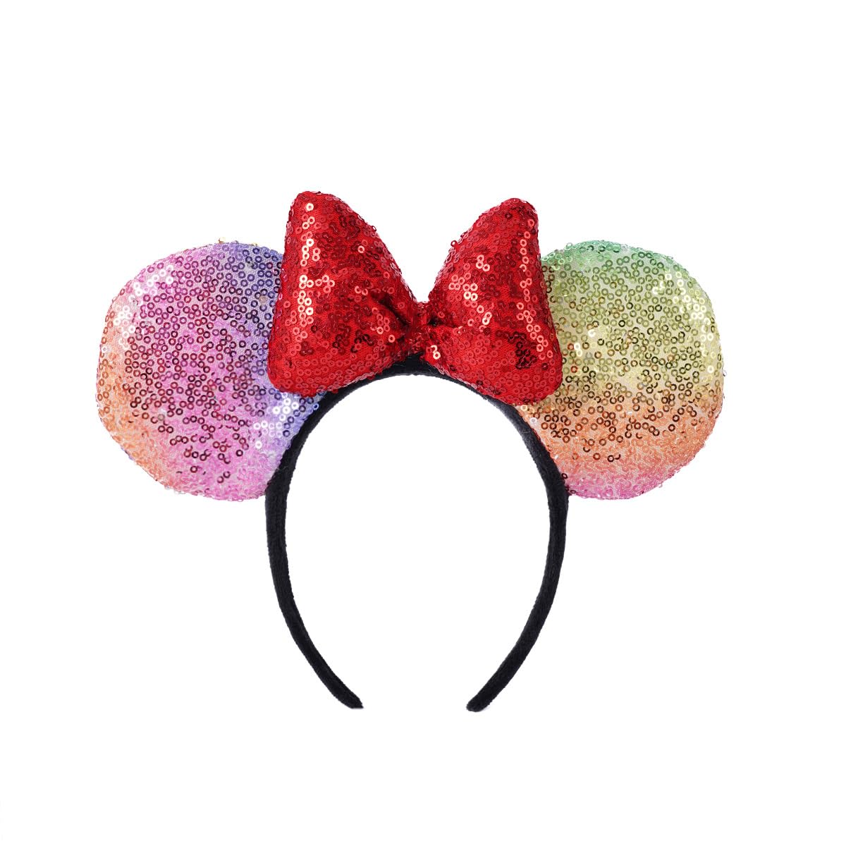 YOVECATHOU Mouse Deluxe Ear Bow Headbands Sequins Hairbands Women Hair Accessories For Cosplay Costume Party (Light Colorful Red)