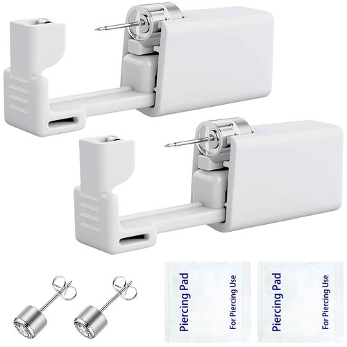 SLVIEKAE Ear Piercing Kit, Disposable Ear Piercing Gun with Preloaded Ear Stud, at Home Self Ear Piercing Gun Kit - 4mm CZ Earrings Stud