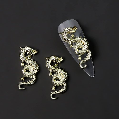 WOKOTO 20pcs Gold and Silver Chinese Dragon Nail Charms for Long Nails Dragon Jewelrys 3D Nail Jewelry for Acrylic Nails Art 3D Dragon Charms Silver Nail Studs Charms for Nails Designs Charms