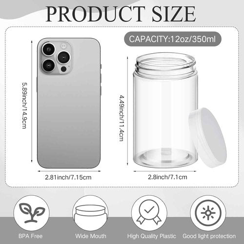 Patelai 16 Pack 12 oz Empty Slime Container Jars with Lids Round Clear Plastic Jars Wide Mouth Refillable Storage Organizer for Slime Making, DIY Crafts, Cosmetic, Home and Kitchen Organizing (Clear)