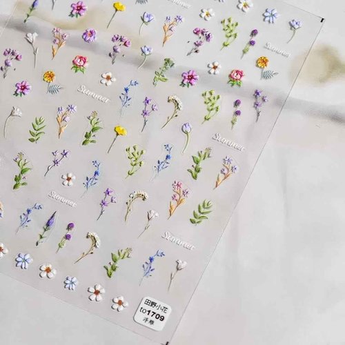 Dedyel Rural Wildflowers Nail Stickers 5D Embossed Wildflower Nail Stickers Spring Summer Red Yellow Blue White Flower Design Nail Art Decoration for Women Girls Kids