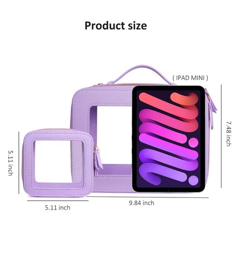 Clear Makeup Bags TSA Approved Toiletry Bag with Handle Large Opening, Clear Toiletry Bags for Carry-on Traveling Travel Car Essentials Orangizer Storage, Leather Cosmetic Bag (Purple, Mini&Large)