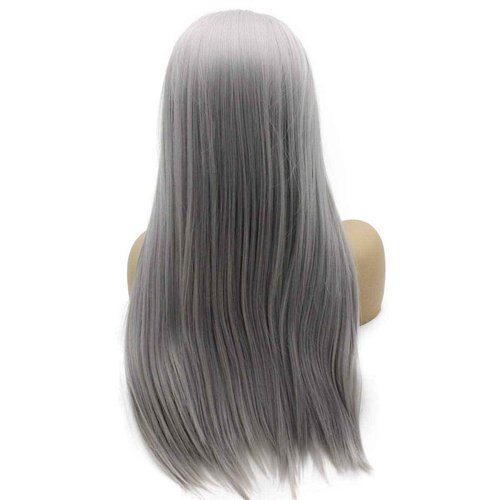 Iwona Gray Straight Wig Half Hand Tied Heat Resistant Fiber Hair Synthetic Lace Front Wig