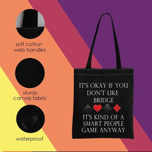 MNIGIU Bridge Canvas Tote Bag - Bridge Lover's Gift Bag - Black
