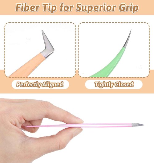 3Pcs Eyelash Tweezers for Extensions, High Precision Fiber Tip Lash Tweezers Eyelash Extension Tweezer for Lashes Curved & Volume Pinzas Kit for Lashes, Professional Use, Pink Purple Green