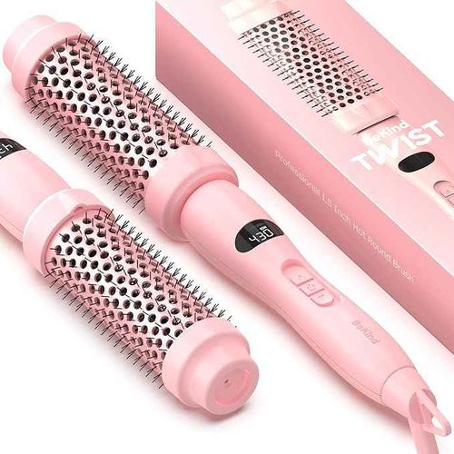 Bekind Twist Pro Upgraded Thermal Brush - 1.5 Inch Versatile Heated Round, Hot Air, Effortless Blowout Curling Hair Styling Tools, Negative Ion Blow Out Hot Round Brush, 20s Fast Heats (Peach)