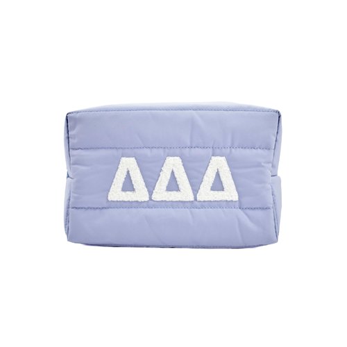 Sorority Shop Delta Delta Delta Makeup Bag - Puffer Style with Sorority Letters, Travel Cosmetic Bag with Zipper Closure, Perfect Tri Delta Sorority Gifts for Women