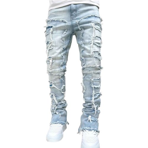 COOLMONAR Men's Ripped Distressed Destroyed Slim Fit Straight Leg Denim Jeans