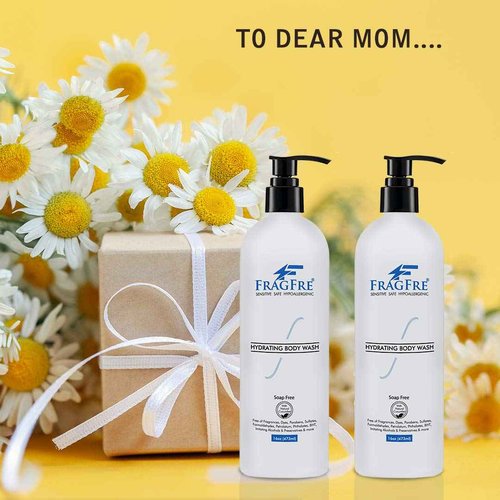 FRAGFRE Sensitive Body Wash 16 oz (2-Pack Gift Set) - Paraben Free Sulfate Free Body Cleanser - Hypoallergenic for Delicate and Flaky Skins - No Added Fragrance - Cucumber for Hydration - Vegan GF/CF